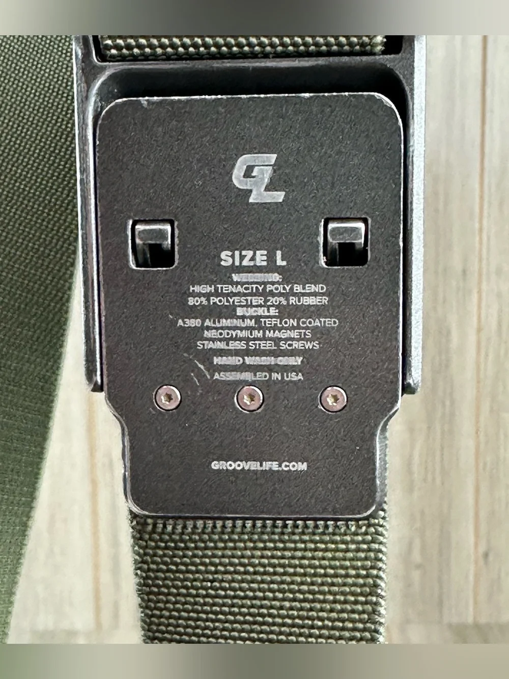 Groove Life Belt Mens L Base Camp Green Wood Buckle